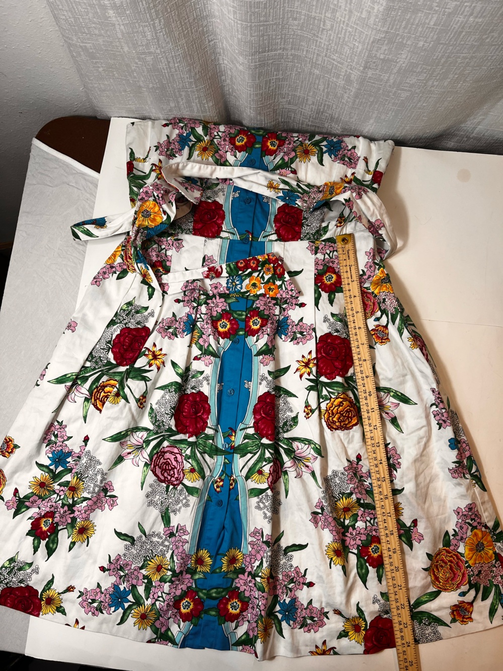 Talbots White Floral Midi Dress with Blue Placket - Picture 6 of 9